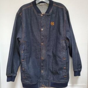 Y2k Rocawear Dark Blue Denim Bomber Style Jacket Size Lg (14-16)